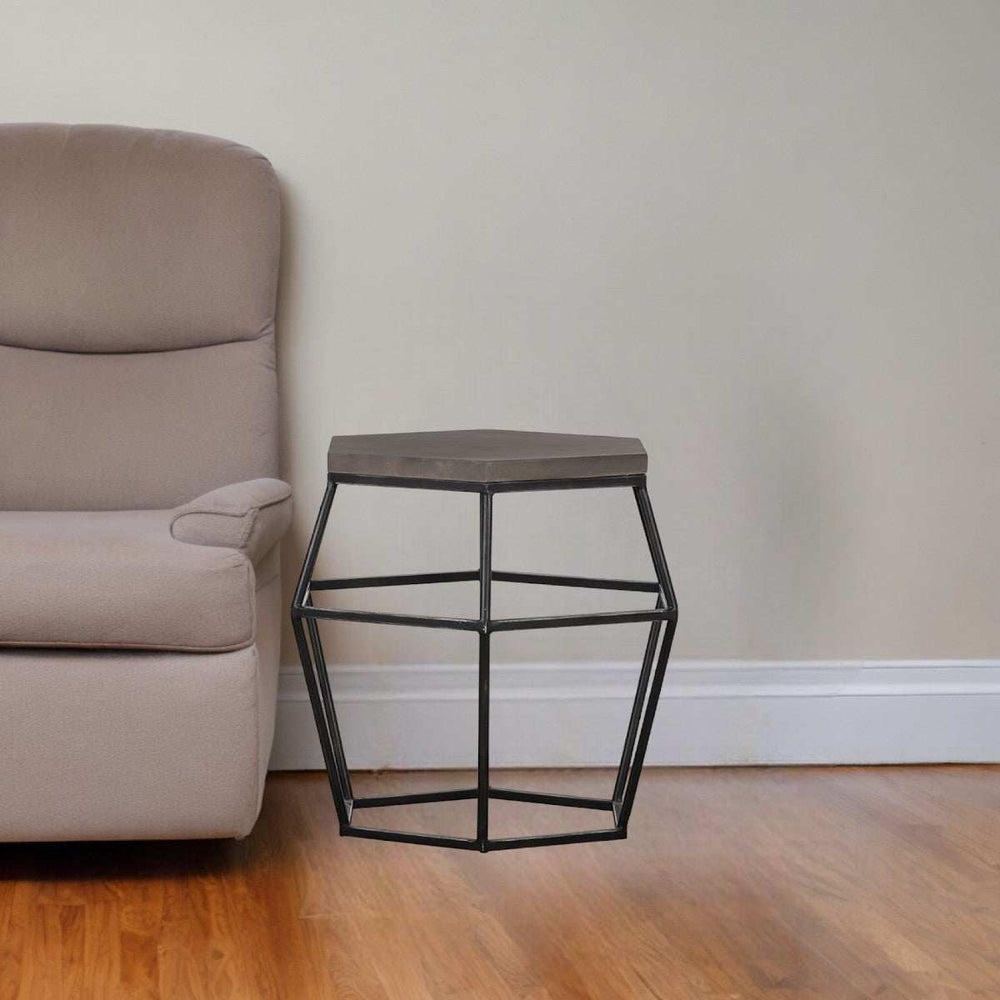 Modern Gray Concrete and Black Metal Hexagonal End Table - Homeroots - Flyclothing LLC