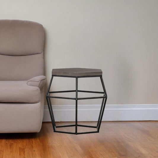 Modern Gray Concrete and Black Metal Hexagonal End Table - Homeroots - Flyclothing LLC