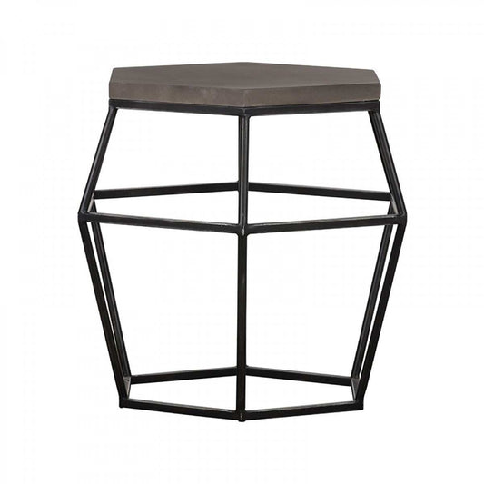 Modern Gray Concrete and Black Metal Hexagonal End Table - Homeroots - Flyclothing LLC