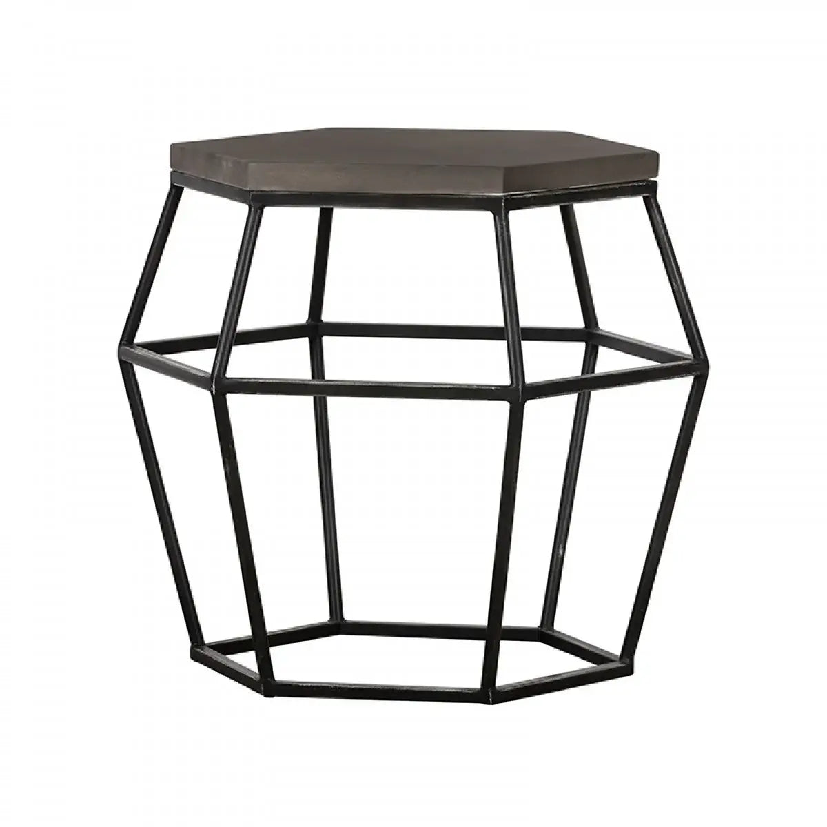Modern Gray Concrete and Black Metal Hexagonal End Table - Homeroots - Flyclothing LLC