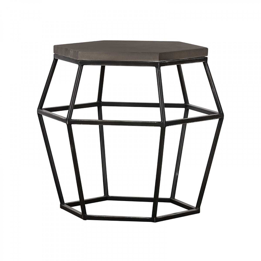 Modern Gray Concrete and Black Metal Hexagonal End Table - Homeroots - Flyclothing LLC