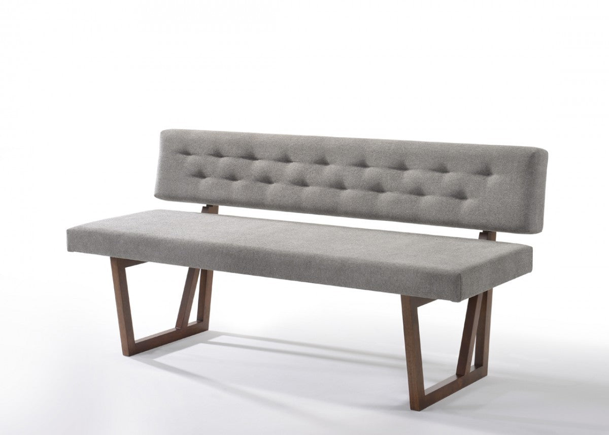 63" Gray and Brown Upholstered Linen Blend Dining Bench - Homeroots - Flyclothing LLC