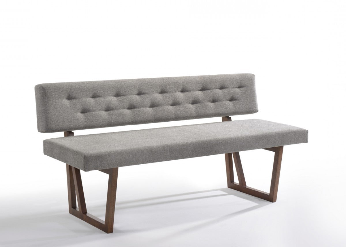 63" Gray and Brown Upholstered Linen Blend Dining Bench - Homeroots - Flyclothing LLC