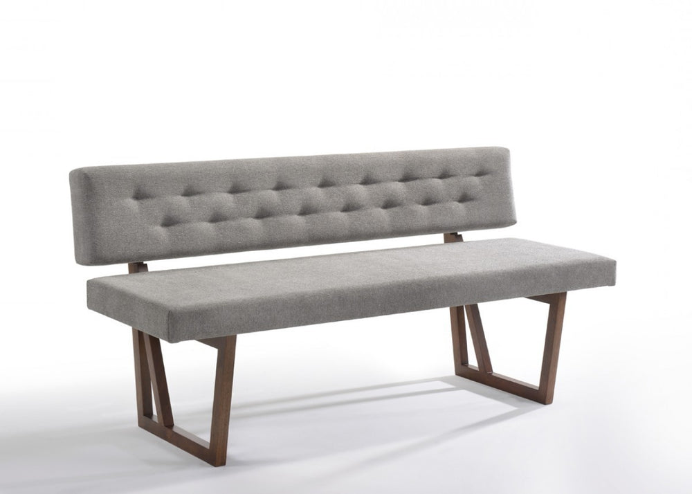 63" Gray and Brown Upholstered Linen Blend Dining Bench - Homeroots