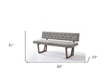 63" Gray and Brown Upholstered Linen Blend Dining Bench - Homeroots
