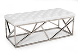 48" White and Silver Upholstered Faux Leather Bench - Homeroots