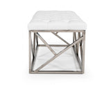 48" White and Silver Upholstered Faux Leather Bench - Homeroots