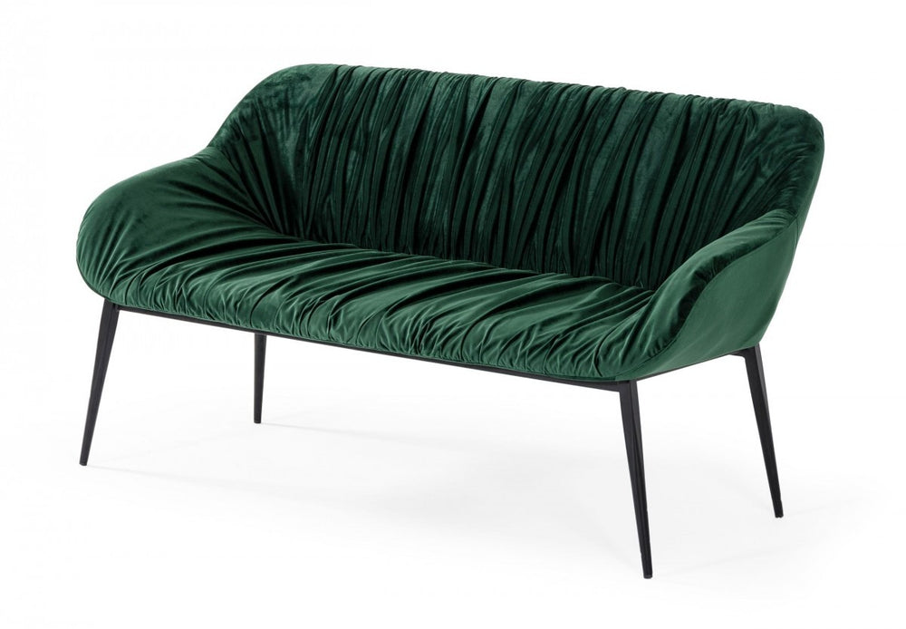 56" Green and Black Upholstered Velvet Dining Bench - Homeroots