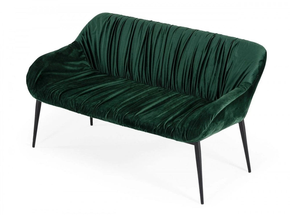 56" Green and Black Upholstered Velvet Dining Bench - Homeroots