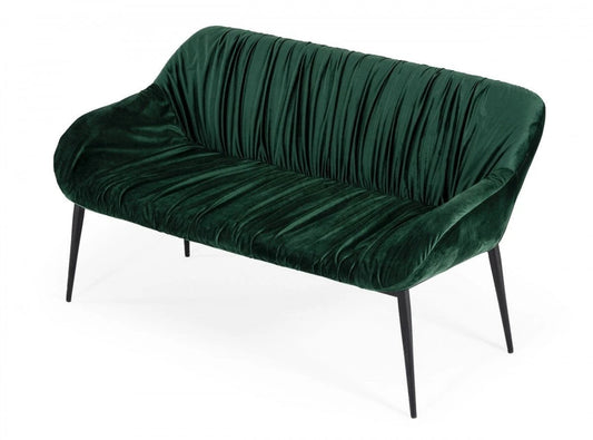 56" Green and Black Upholstered Velvet Dining Bench - Homeroots