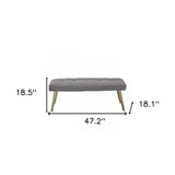 47" Gray and Antiqued Brass Upholstered Linen Blend Dining Bench