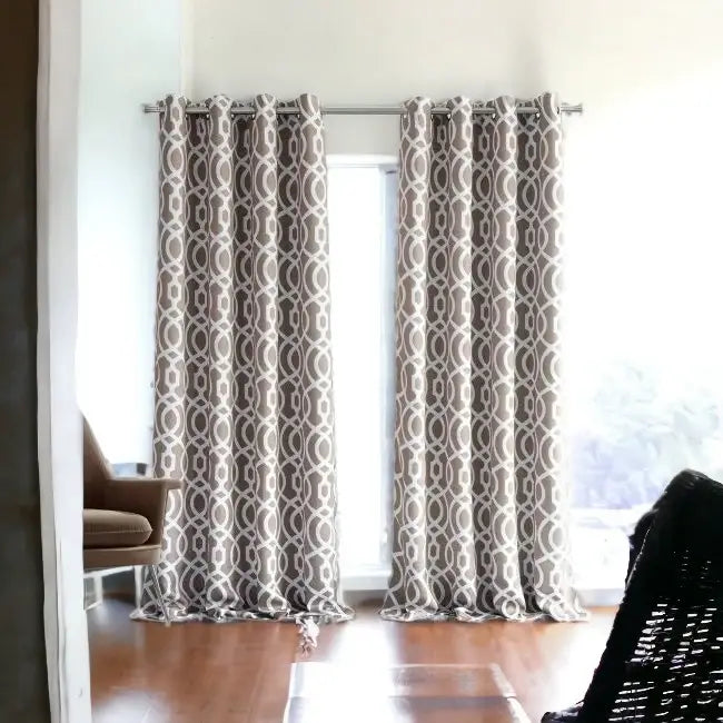 84" Taupe Trellis Black Out Window Curtain Panel - Homeroots - Flyclothing LLC