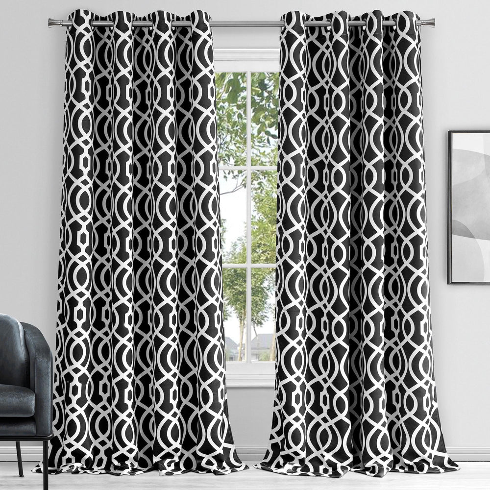 84" Jet Black Trellis Black Out Window Curtain Panel - Homeroots - Flyclothing LLC