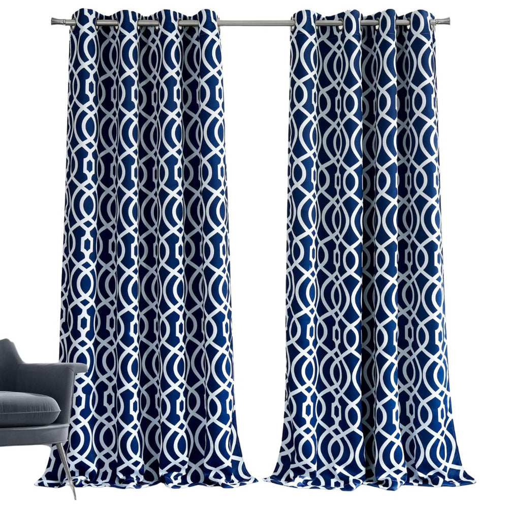 84" Navy Blue Trellis Black Out Window Curtain Panel - Homeroots - Flyclothing LLC