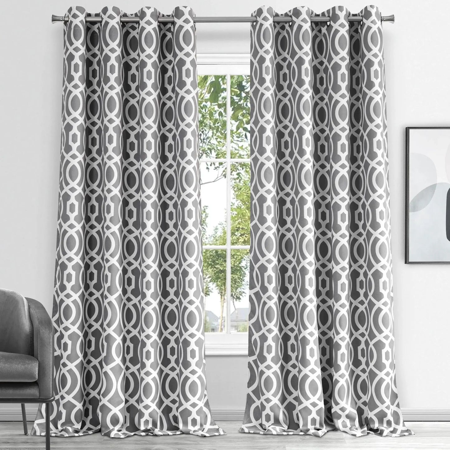 84" Gray Trellis Black Out Window Curtain Panel - Homeroots - Flyclothing LLC