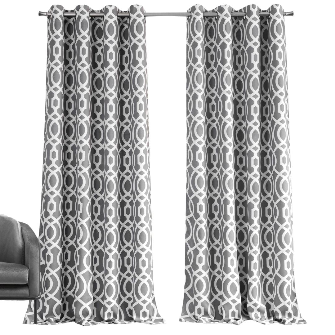 84" Gray Trellis Black Out Window Curtain Panel - Homeroots - Flyclothing LLC