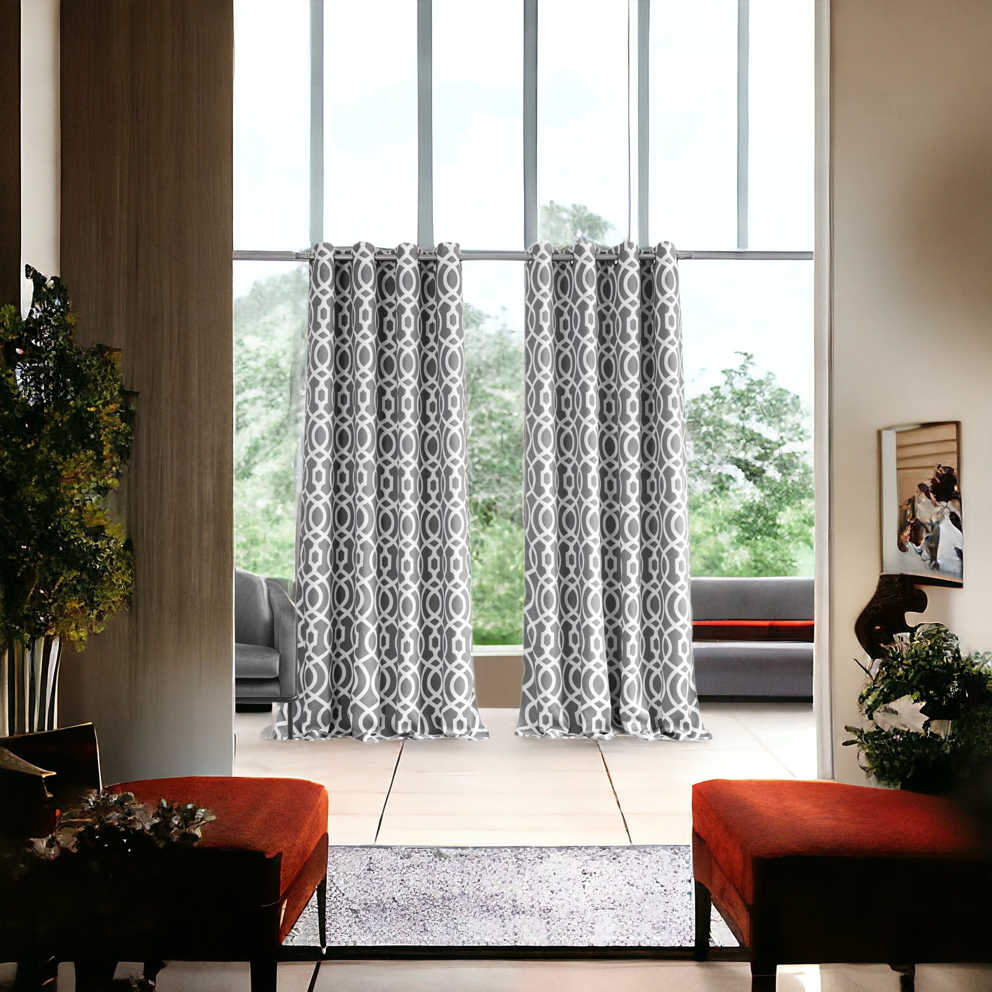 84" Gray Trellis Black Out Window Curtain Panel - Homeroots - Flyclothing LLC