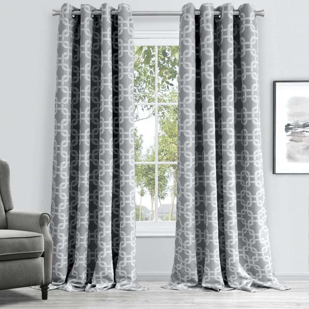 84” Silver Interlock Pattern Window Curtain Panel - Homeroots - Flyclothing LLC