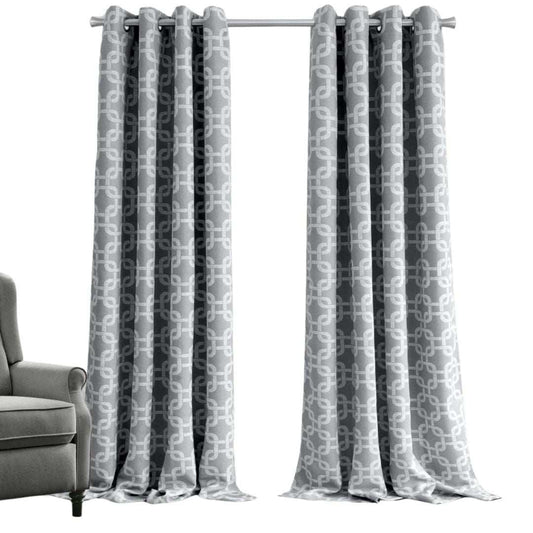 84” Silver Interlock Pattern Window Curtain Panel - Homeroots - Flyclothing LLC