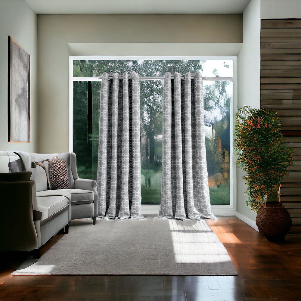 84” Silver Interlock Pattern Window Curtain Panel - Homeroots
