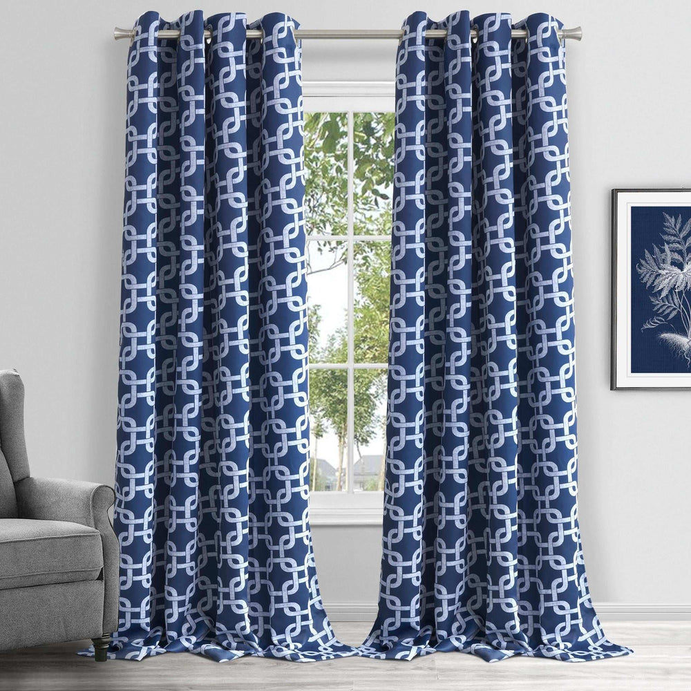 84” Navy Interlock Pattern Window Curtain Panel - Homeroots - Flyclothing LLC