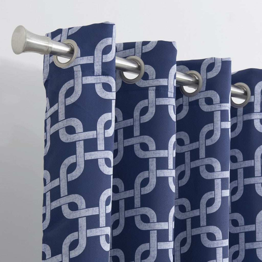 84” Navy Interlock Pattern Window Curtain Panel - Homeroots - Flyclothing LLC
