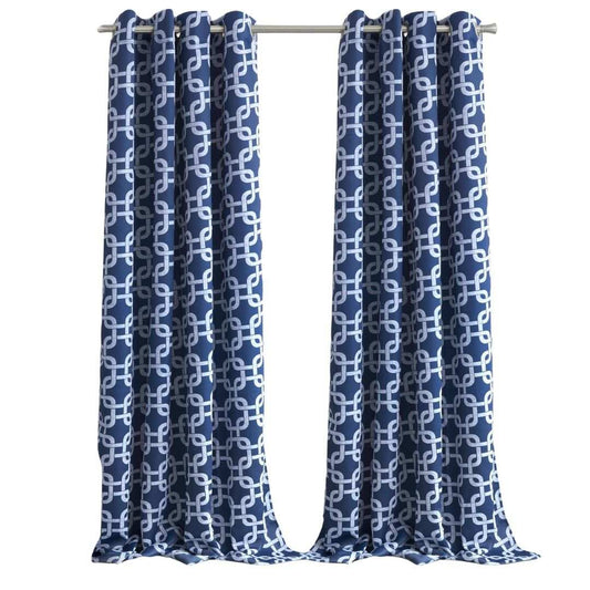 84” Navy Interlock Pattern Window Curtain Panel - Homeroots - Flyclothing LLC