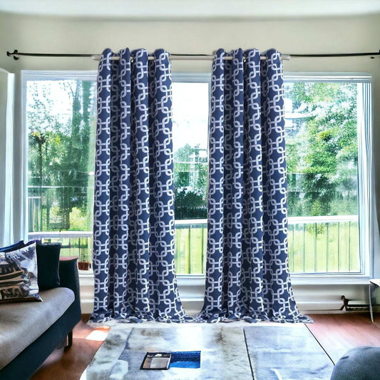 84” Navy Interlock Pattern Window Curtain Panel - Homeroots - Flyclothing LLC