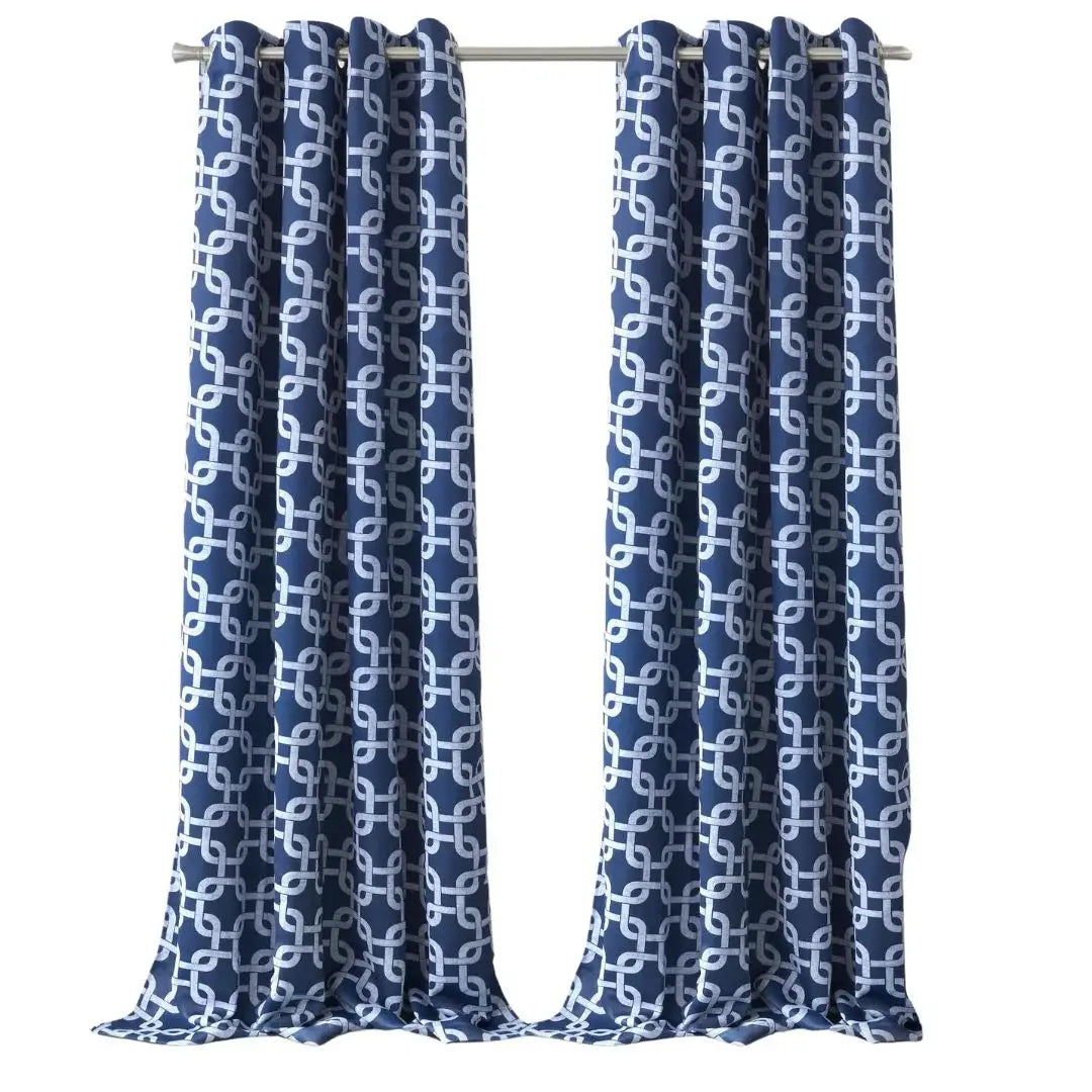 84” Navy Interlock Pattern Window Curtain Panel - Homeroots - Flyclothing LLC