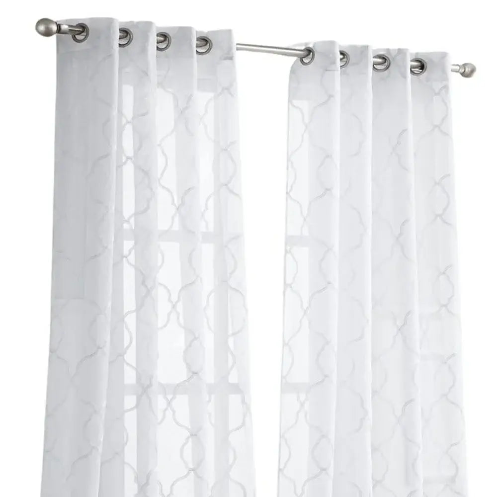 84” White Trellis Pattern Embroidered Window Curtain Panel - Homeroots - Flyclothing LLC