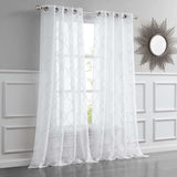 84” White Trellis Pattern Embroidered Window Curtain Panel - Homeroots - Flyclothing LLC
