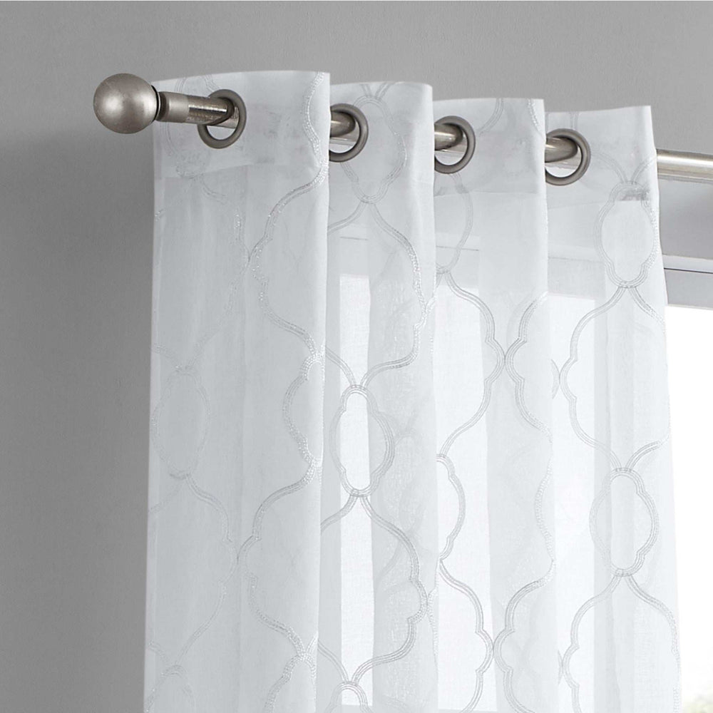84” White Trellis Pattern Embroidered Window Curtain Panel - Homeroots - Flyclothing LLC