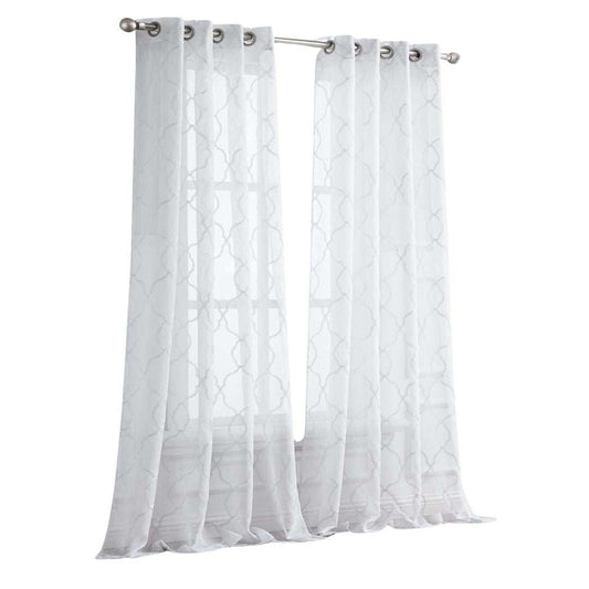 84” White Trellis Pattern Embroidered Window Curtain Panel - Homeroots - Flyclothing LLC
