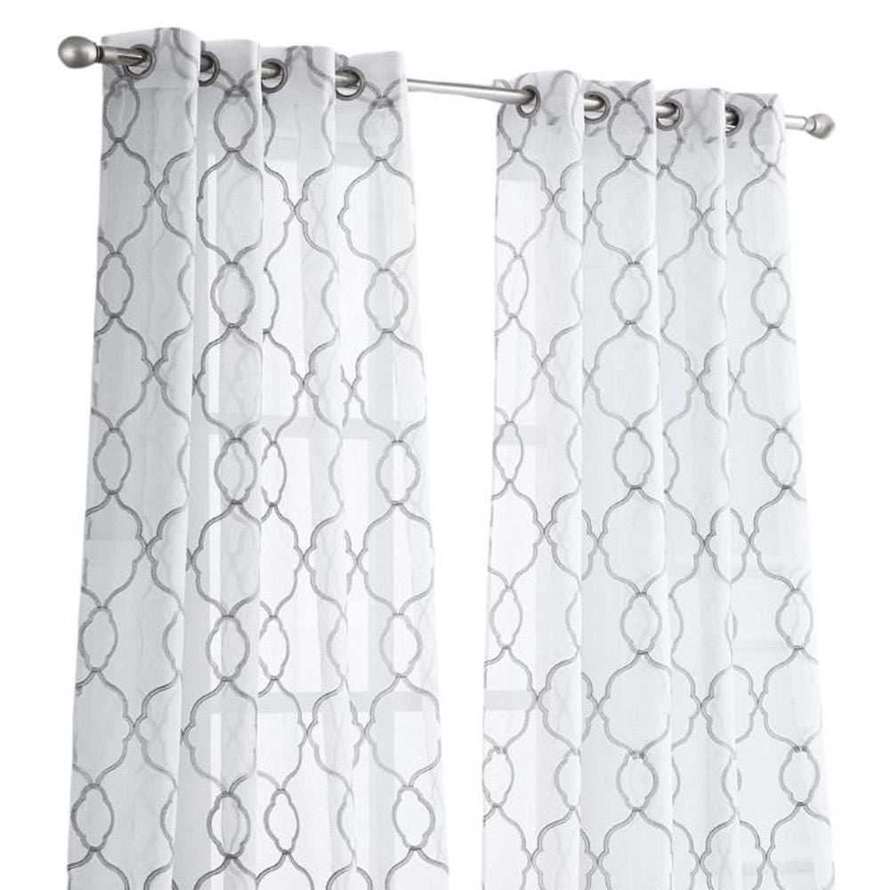 84” Silver Trellis Pattern Embroidered Window Curtain Panel - Homeroots - Flyclothing LLC
