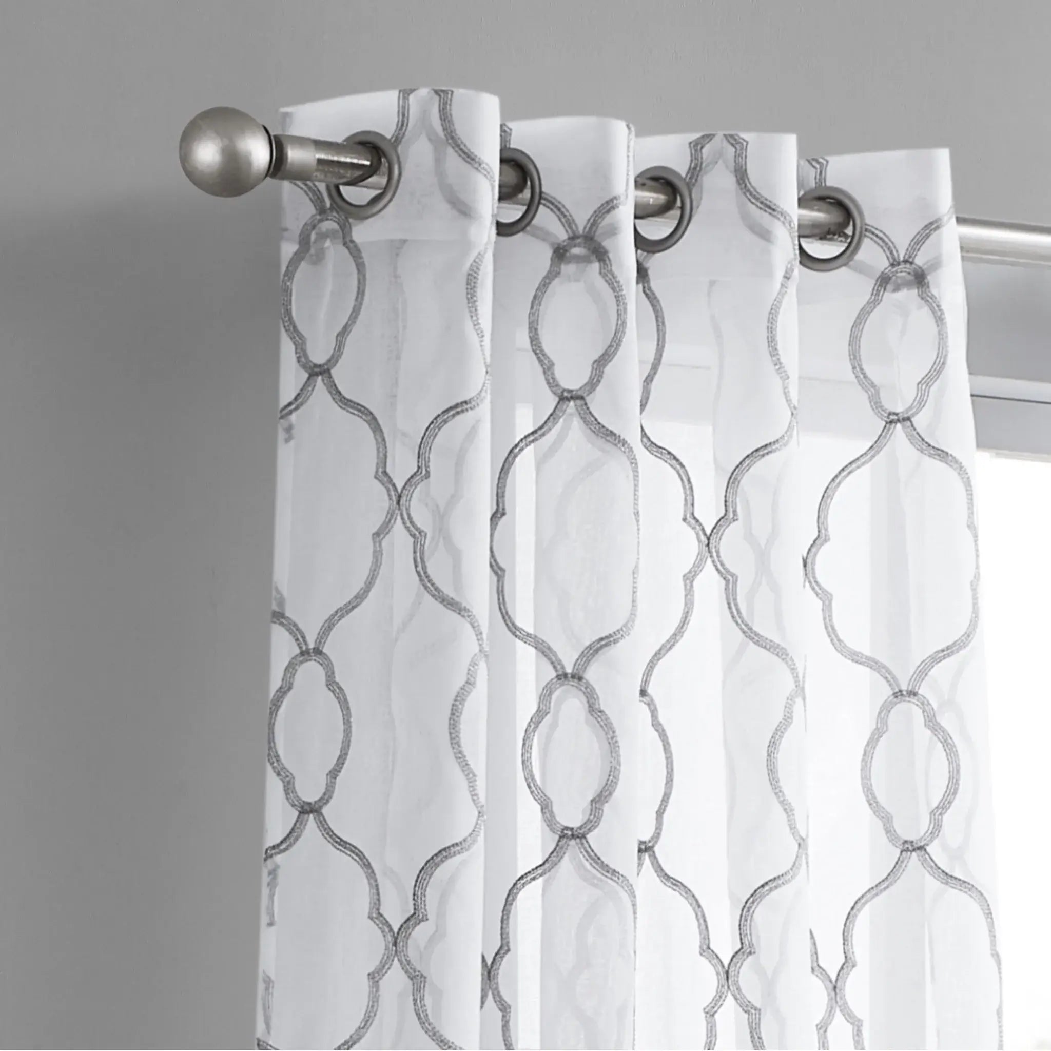 84” Silver Trellis Pattern Embroidered Window Curtain Panel - Homeroots - Flyclothing LLC