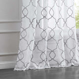 84” Silver Trellis Pattern Embroidered Window Curtain Panel - Homeroots - Flyclothing LLC