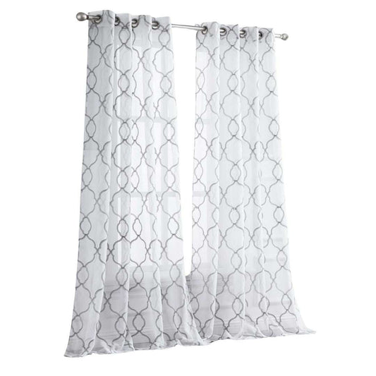 84” Silver Trellis Pattern Embroidered Window Curtain Panel - Homeroots - Flyclothing LLC
