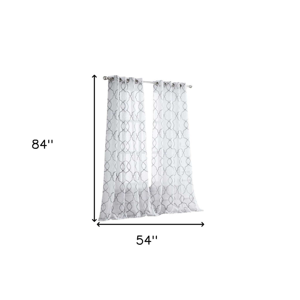 84” Silver Trellis Pattern Embroidered Window Curtain Panel - Homeroots - Flyclothing LLC