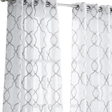 84” Silver Trellis Pattern Embroidered Window Curtain Panel - Homeroots