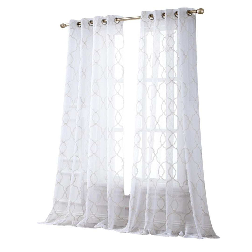 84” Charcoal Trellis Pattern Embroidered Window Curtain Panel - Homeroots - Flyclothing LLC