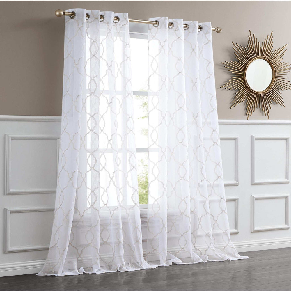 84” Charcoal Trellis Pattern Embroidered Window Curtain Panel - Homeroots - Flyclothing LLC