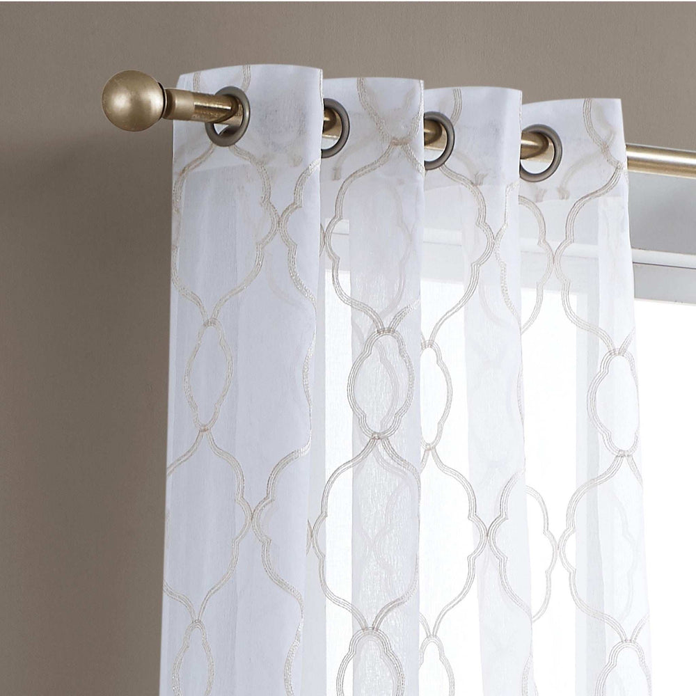 84” Charcoal Trellis Pattern Embroidered Window Curtain Panel - Homeroots - Flyclothing LLC