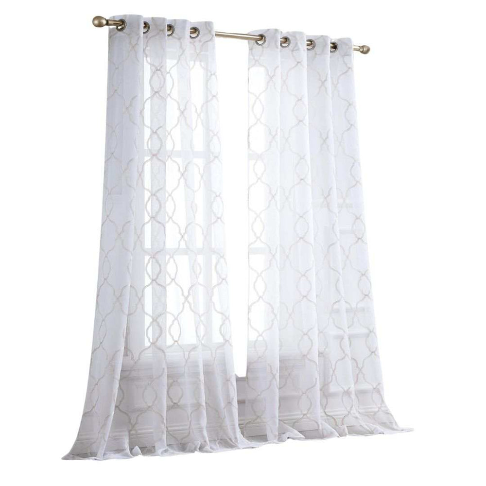 84” Charcoal Trellis Pattern Embroidered Window Curtain Panel - Homeroots - Flyclothing LLC