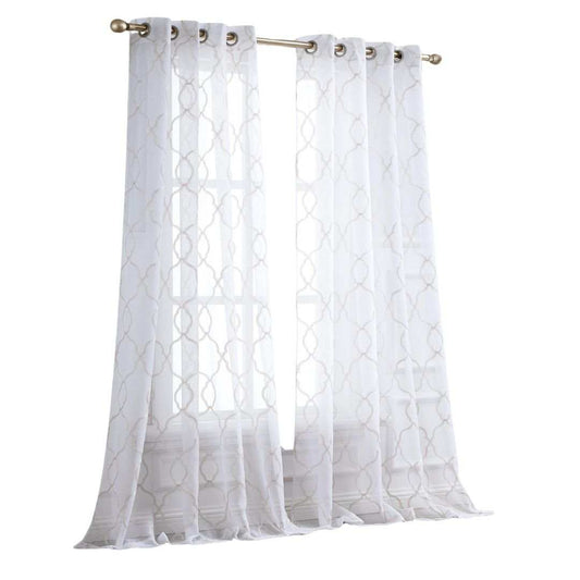 84” Charcoal Trellis Pattern Embroidered Window Curtain Panel - Homeroots - Flyclothing LLC