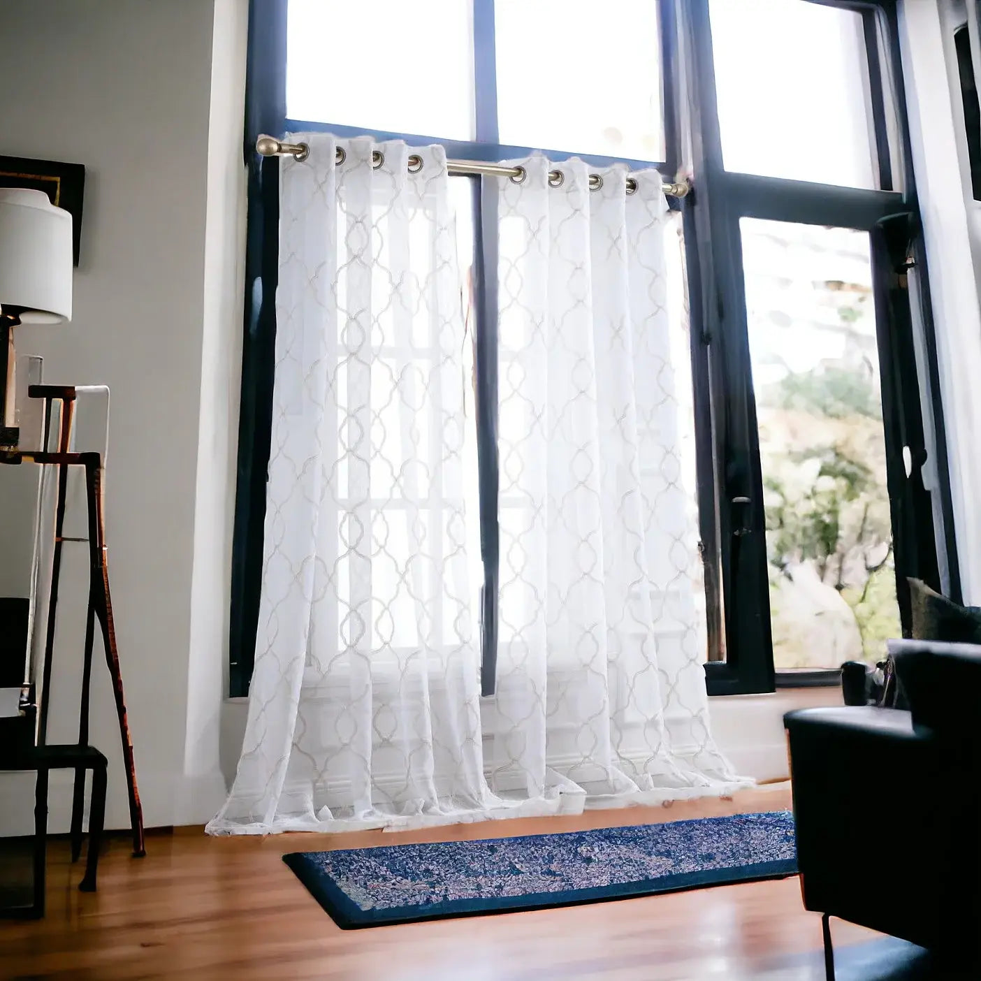 84” Charcoal Trellis Pattern Embroidered Window Curtain Panel - Homeroots - Flyclothing LLC