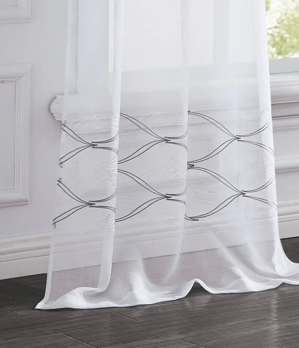Set of Two 84" White Wave Embroidered Window Panels - Homeroots - Flyclothing LLC
