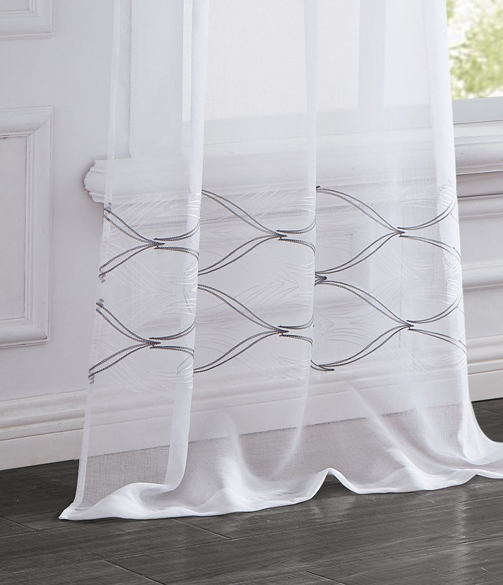 Set of Two 84" White Wave Embroidered Window Panels - Homeroots - Flyclothing LLC