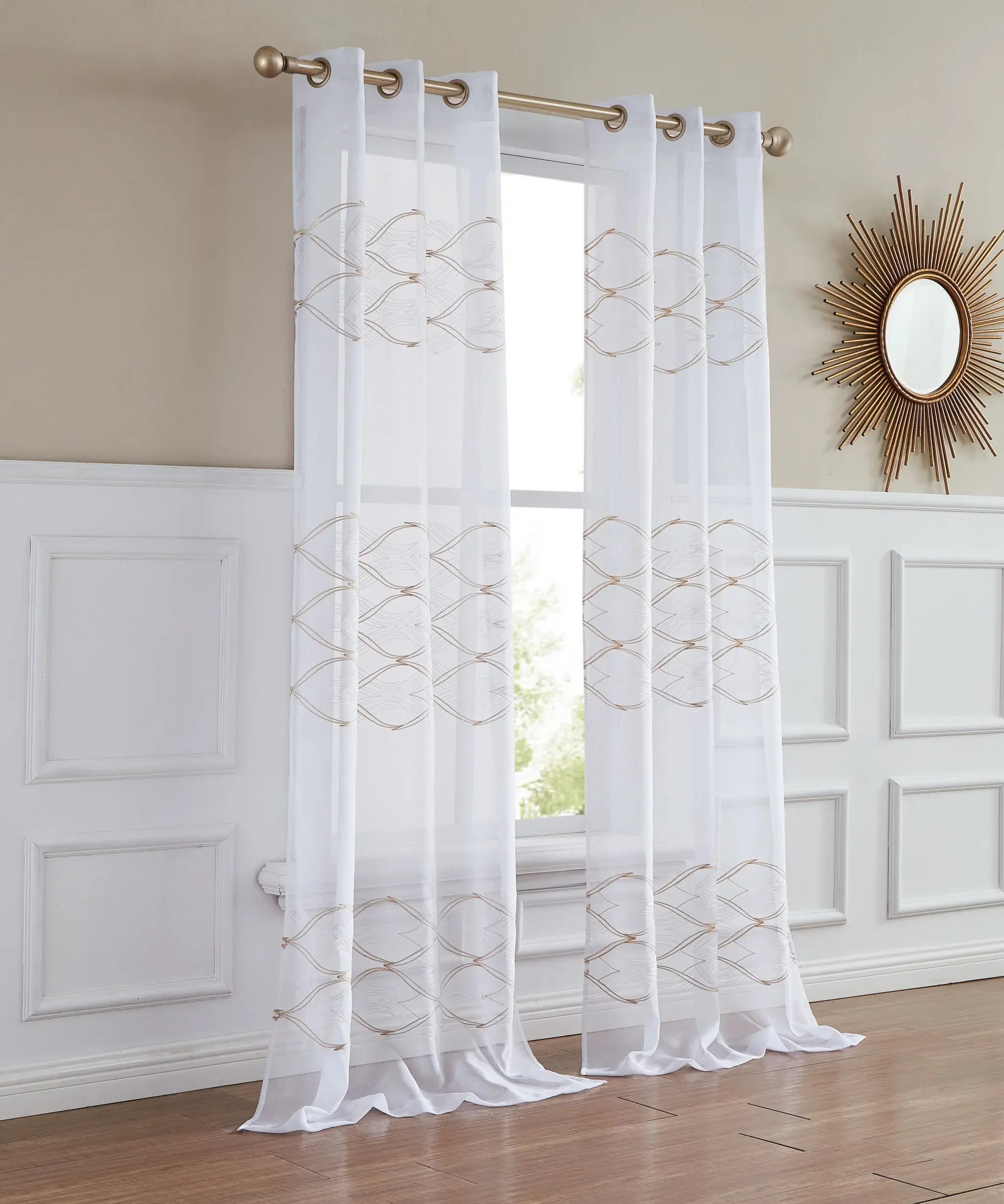 Set of Two 84" Gold Wave Embroidered Window Panels - Homeroots - Flyclothing LLC