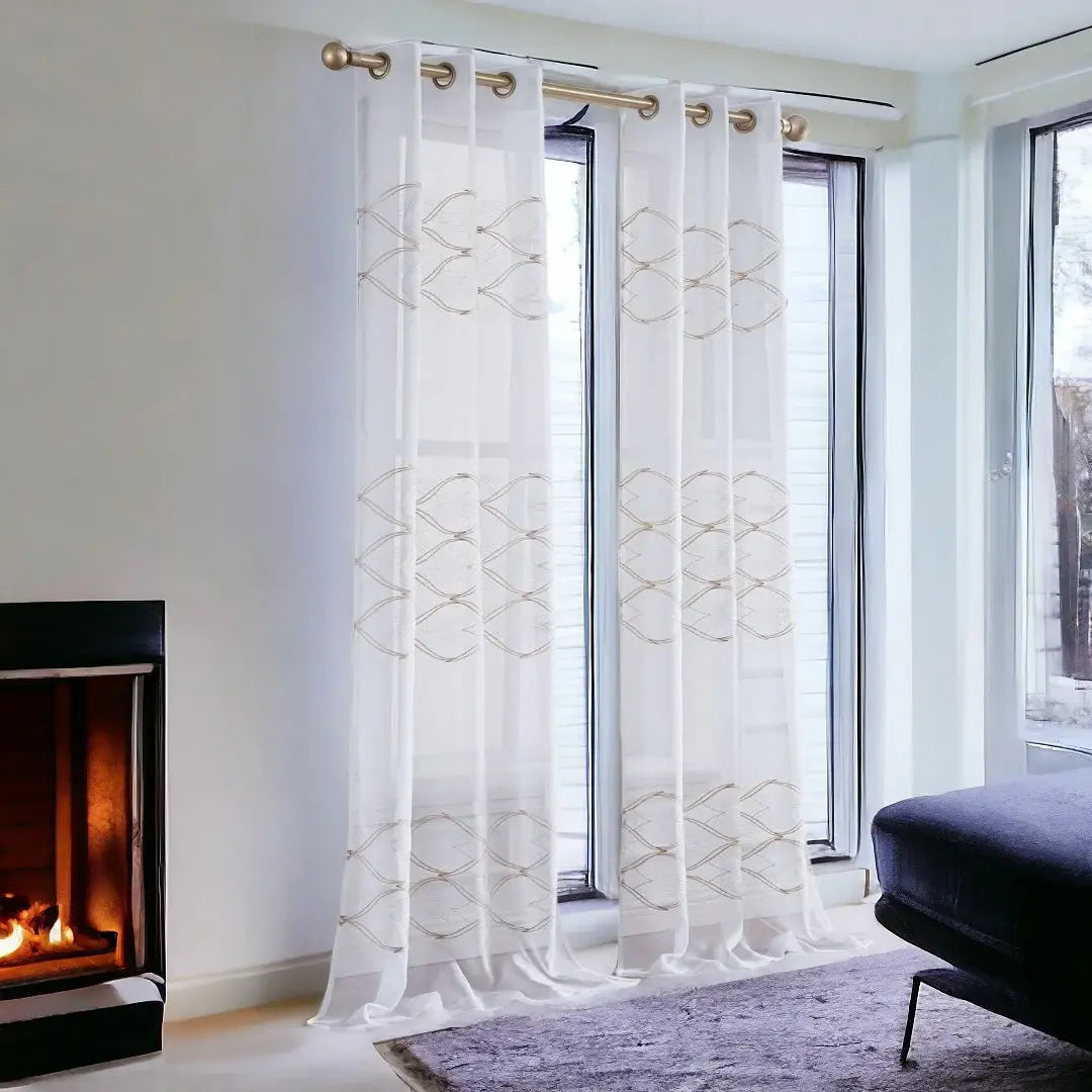 Set of Two 84" Gold Wave Embroidered Window Panels - Homeroots - Flyclothing LLC
