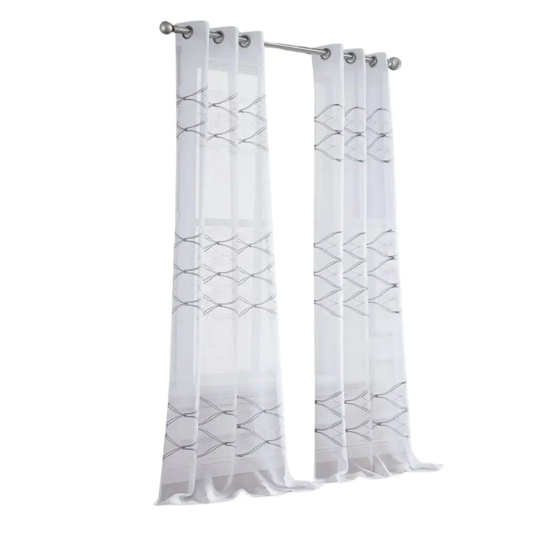 Set of Two 96" White Wave Embroidered Window Panels - Homeroots - Flyclothing LLC